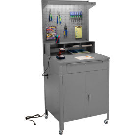 GoVets™ Mobile Cabinet Shop Desk w/ Pegboard & Top Shelf 34-1/2