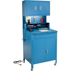 GoVets™ Mobile Cabinet Shop Desk w/ Upper Cabinet 34-1/2