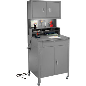 GoVets™ Mobile Cabinet Shop Desk w/ Upper Cabinet 34-1/2