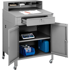 GoVets™ Mobile Cabinet Shop Desk w/ Pigeonhole Riser 34-1/2