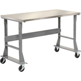 GoVets™ 72 x 30 Mobile Fixed Height C-Channel Flared Leg Workbench - Stainless Steel 123A239