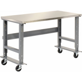 GoVets™ 60x30 Mobile Adjustable Height C-Channel Leg Workbench - Stainless Steel 125A239