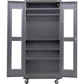 GoVets Clear-View Configurable Mobile Wardrobe Cabinet 36Wx24Dx85H Gray 4 Shelf 813M708
