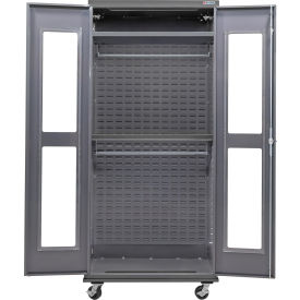 GoVets Clear-View Configurable Mobile Wardrobe Cabinet 36Wx24Dx85H Gray 2 Shelf 814M708