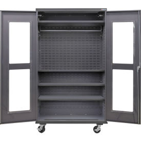 GoVets Clear-View Configurable Mobile Wardrobe Cabinet 48W x 24D x 85H Gray 4 Shelf 815M708