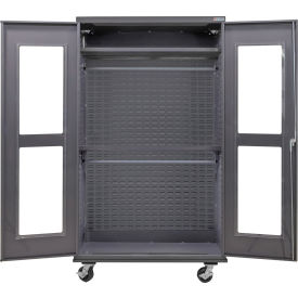 GoVets Clear-View Configurable Mobile Wardrobe Cabinet 48W x 24D x 85H Gray 2 Shelf 816M708