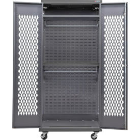 GoVets Configurable Ventilated Mobile Wardrobe Cabinet 36Wx24Dx85H Gray 2 Shelf 999M708
