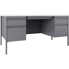 Interion® Teacher's Desk Double Pedestal 5 Drawers 60