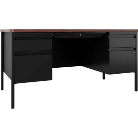 Interion® Steel Desk Double Pedestal 5 Drawers 60