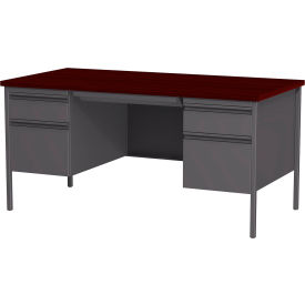 Interion® Steel Desk Double Pedestal 5 Drawers 30