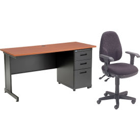 Interion® Office Desk and Fabric Chair Bundle with 3 Drawer Pedestal - 60