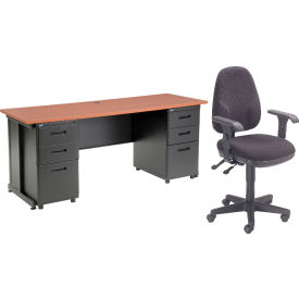 Interion® Office Desk and Fabric Chair Bundle with 3 Drawer Pedestals - 72