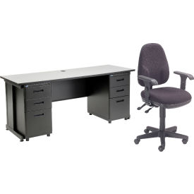 Interion® Office Desk and Fabric Chair Bundle with 3 Drawer Pedestals - 72