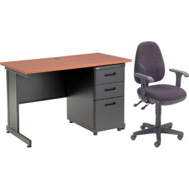 Interion® Office Desk and Fabric Chair Bundle with 3 Drawer Pedestal - 48