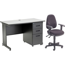 Interion® Office Desk and Fabric Chair Bundle with 3 Drawer Pedestal - 48