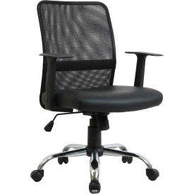 Interion® Mesh Back Leather Task Chair With Mid Back & Fixed Arms Synthetic Leather Black 723695