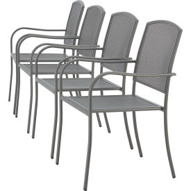 GoVets™ Outdoor Caf Stacking Armchair Steel Mesh Gray 4 Pack 084GY262