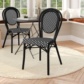 Flash Furniture® Lourdes Thonet Bistro Stacking Chair Black/White Seat Black Frame -AD642002S-BKWH-BK-GGSDA