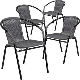 Flash Furniture Gray Rattan Indoor-Outdoor Restaurant Stack Chair Pack of 4 LH-037-GY-GG4-T