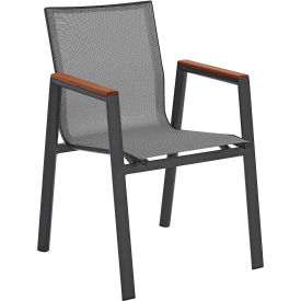 GoVets™ Outdoor Sling Armchair with Teakwood Armrests Gray 000GY437 - Pkg Qty 4