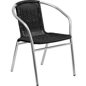 Flash Furniture Commercial Aluminum and Black Rattan Indoor-Outdoor Restaurant Stack Chair 1 Pack -020-BK-GGTLH