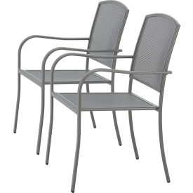 GoVets™ Outdoor Caf Stacking Armchair Steel Mesh Gray 2 Pack 083GY262