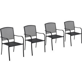 GoVets™ Outdoor Caf Stacking Armchair Steel Mesh Black 4 Pack 084262