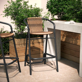 Flash Furniture® Lila Commercial Indoor/Outdoor Restaurant Barstool Med. Brown Seat Blk Frame -AD632032R-DK-BN-GGSDA
