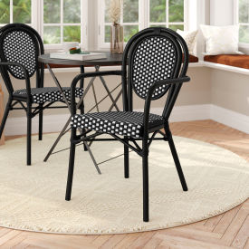 Flash Furniture® Lourdes Thonet Bistro Stacking Chair with Arms Black/White Seat Black Frame -AD642002A-BKWH-BK-GGSDA