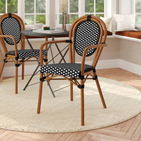 Flash Furniture® Lourdes Thonet Bistro Stacking Chair w/ Arms Black/White Seat Natural Frame -AD642002A-BKWH-NAT-GGSDA