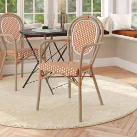 Flash Furniture® Lourdes Bistro Stacking Chair with Arms Natural/White Seat Lt Natural Frame -AD642002A-NATWH-LTNAT-GGSDA