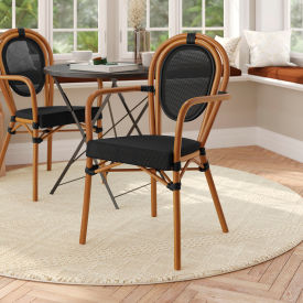 Flash Furniture® Marseille Thonet Bistro Stacking Chair with Arms Black Seat Natural Frame -AD642002A-TXT-BK-NAT-GGSDA