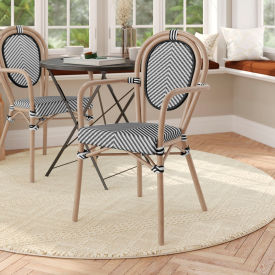 Flash Furniture® Marseille Thonet Bistro Stacking Chair w/Arms Black/White Seat Light Natural -AD642002A-TXT-BLKWH-LTNAT-GGSDA