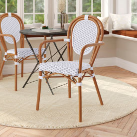 Flash Furniture® Lourdes Thonet Bistro Stacking Chair with Arms White/Gray Seat Natural Frame -AD642002A-WHGY-NAT-GGSDA