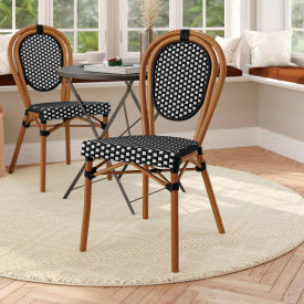 Flash Furniture® Lourdes Thonet Bistro Stacking Chair Black/White Seat Natural Frame -AD642002S-BKWH-NAT-GGSDA