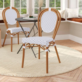 Flash Furniture® Lourdes Thonet Bistro Stacking Chair White/Gray Seat Natural Frame -AD642002S-WHGY-NAT-GGSDA