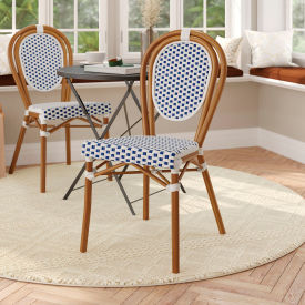 Flash Furniture® Lourdes Thonet Bistro Stacking Chair White/Navy Seat Natural Frame -AD642002S-WHNVY-NAT-GGSDA