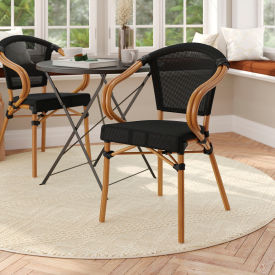 Flash Furniture® Marseille Bistro Stacking Chair with Arms Black Seat Natural Frame -ADS642108-BK-NAT-GGSDA
