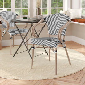 Flash Furniture® Marseille Bistro Stacking Chair w/ Arms Black/White Seat Light Natural Frame -ADS642108-BLKWH-LTNAT-GGSDA