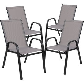 Flash Furniture Brazos Series Gray Outdoor Stack Chair with Flex Comfort Material 4 Pack J-303C-G-GG4-J