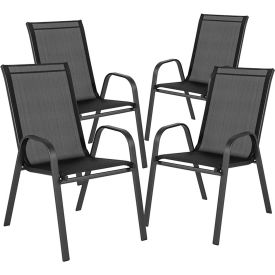 Flash Furniture Brazos Series Black Outdoor Stack Chair with Flex Comfort Material 4 Pack J-303C-GG4-J