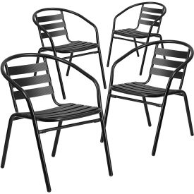 Flash Furniture Black Metal Restaurant Stack Chair with Aluminum Slats Pack of 4 LH-017C-BK-GG4-T