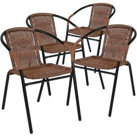 Flash Furniture Medium Brown Rattan Indoor-Outdoor Restaurant Stack Chair Pack of 4 LH-037-DK-BN-GG4-T