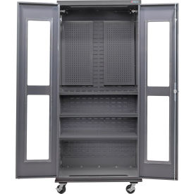 GoVets Clear-View Configurable Mobile Pegboard Cabinet 36Wx24Dx85H Gray 3 Shelf 807M708