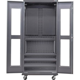 GoVets Clear-View Configurable Mobile Pegboard Cabinet 36Wx24Dx85H Gray 4 Shelf 808M708