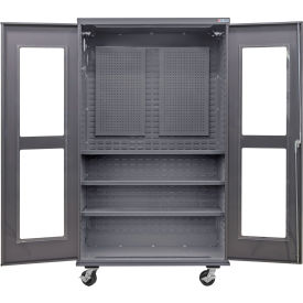 GoVets Clear-View Configurable Mobile Pegboard Cabinet 48W x 24D x 85H Gray 3 Shelf 811M708