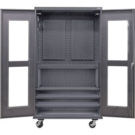 GoVets Clear-View Configurable Mobile Pegboard Cabinet 48W x 24D x 85H Gray 4 Shelf 812M708