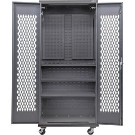GoVets Configurable Ventilated Mobile Pegboard Cabinet 36Wx24Dx85H Gray 3 Shelf 992M708