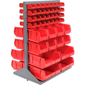 GoVets™ Mobile Double Sided Floor Rack - 88 Red Stacking Bins 36 x 54 164RD500