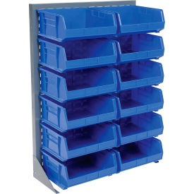 GoVets™ Singled Sided Louvered Bin Rack 35 x 15 x 50 - 12 Blue Premium Stacking Bins 168BL550